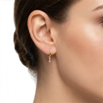 Load image into Gallery viewer, 10K Yellow Gold  Round CZ Drop Huggie Earrings
 
Dimensions: 13mm x