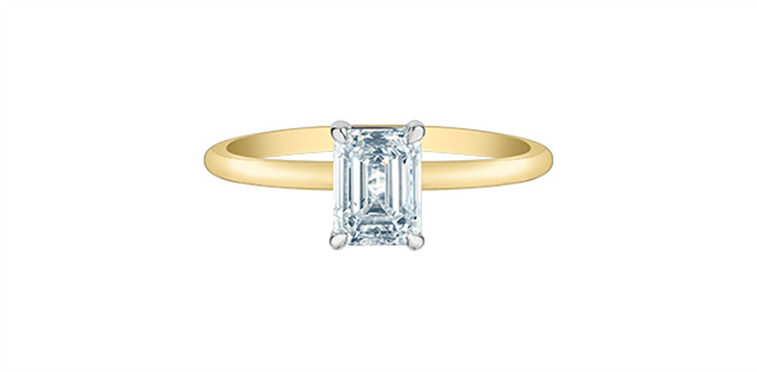 14K White & Yellow Gold Solitaire Emerald Lab Diamond Engagement Ring