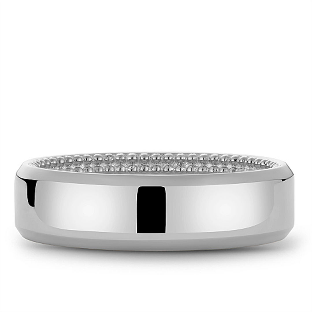 Men's White Gold Bevel Band with Polished Finish 
Top Width: 6.5 mm