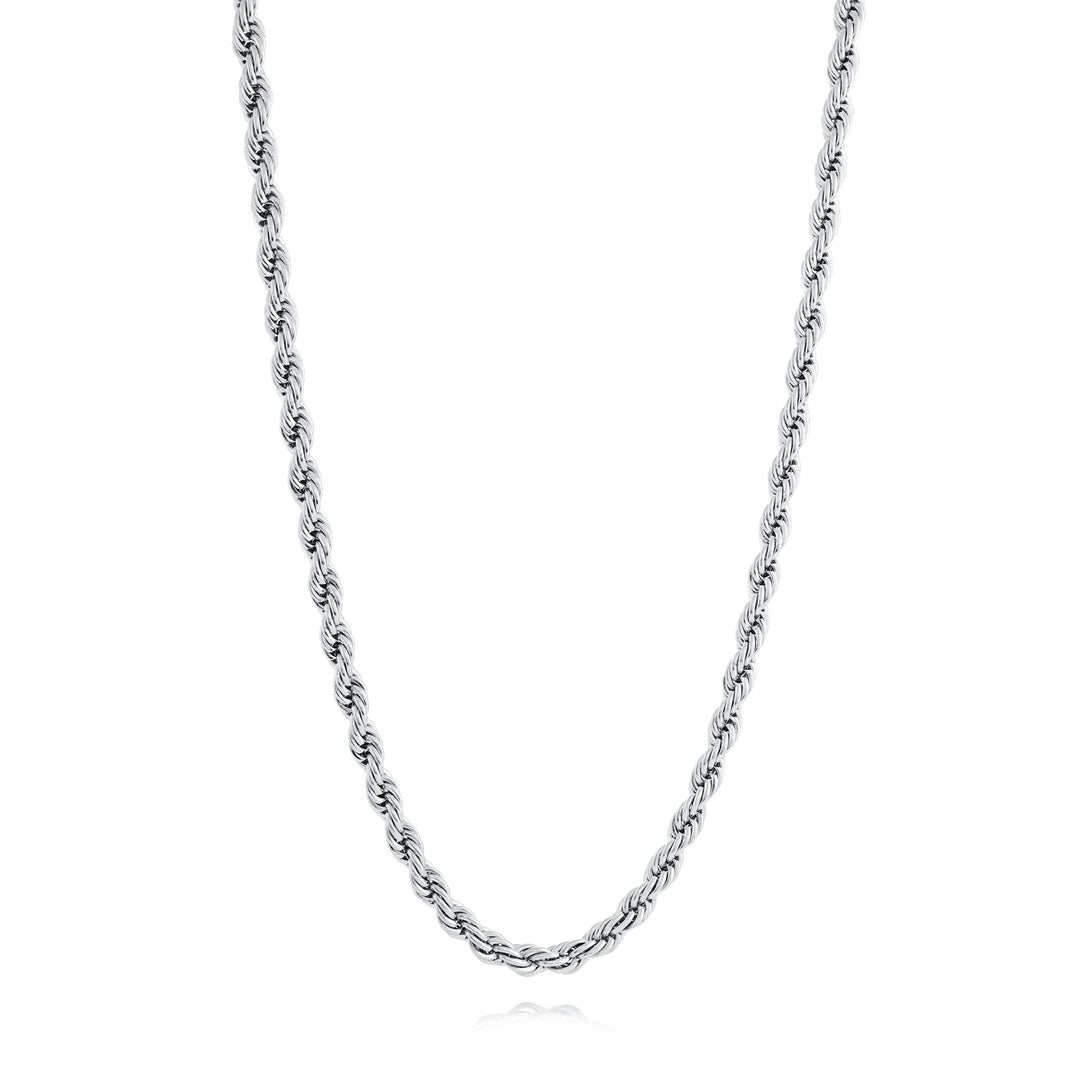 Stainless Steel Rope Chain 
Length: 18"
Width: 3mm
Finish: Polished