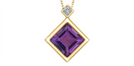 Load image into Gallery viewer, 10K Yellow Gold Square Polished Amethyst Diamond Pendant Necklace

P