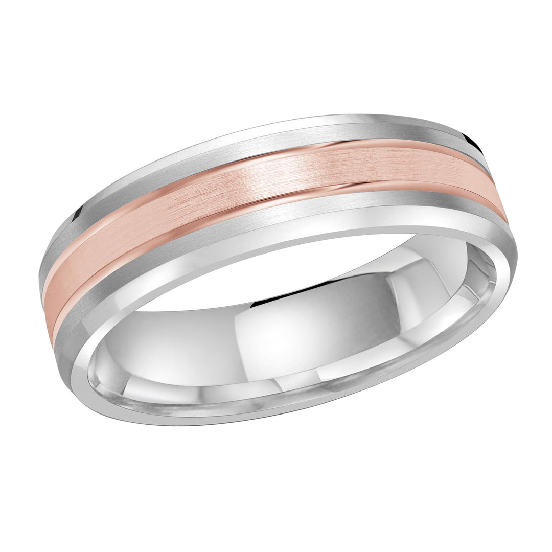 Men's 10K White & Rose Gold Bevel Band with Satin Finish