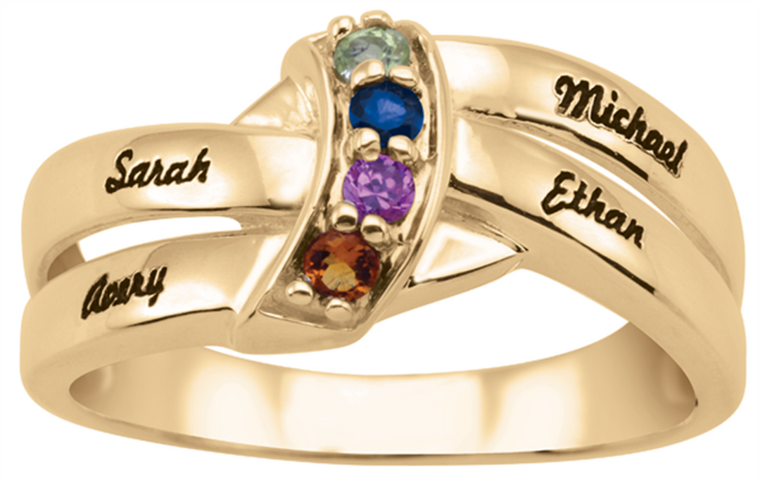 Personalized White Gold Free Form Family Ring with Names Engraved 
Number of stones available: 2 - 4