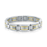 Load image into Gallery viewer, Two-Tone Stainless Steel Fancy Link Bracelet 
Length: 8&quot; + 0.5&quot;
