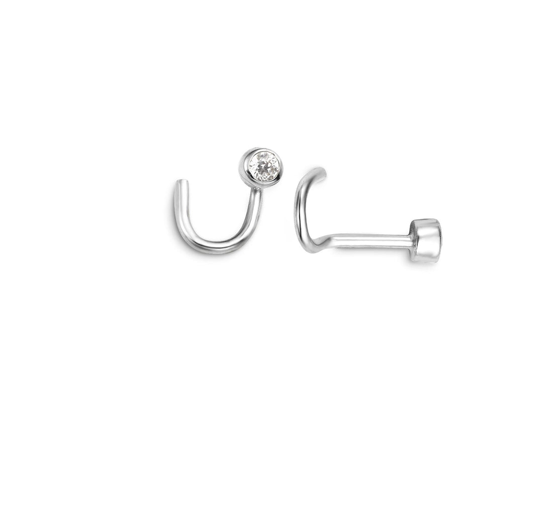 14K White Gold Corkscrew Nose Ring with Diamond 
Collection: Sparkles