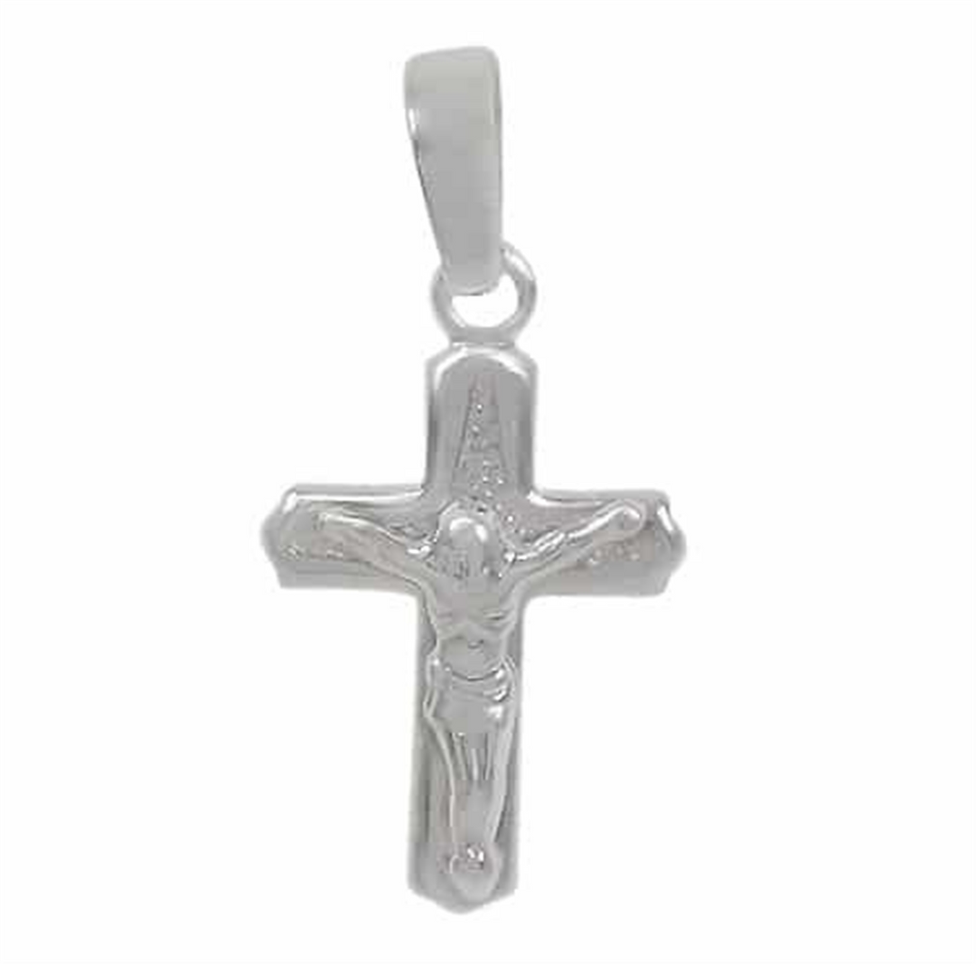 Sterling Silver Polished Crucifix Religious Pendant 
Length: 19mm