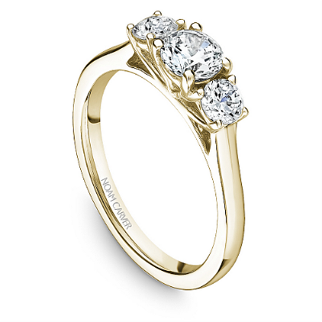 14K Yellow Gold 3 Stone Round Diamond Engagement Ring