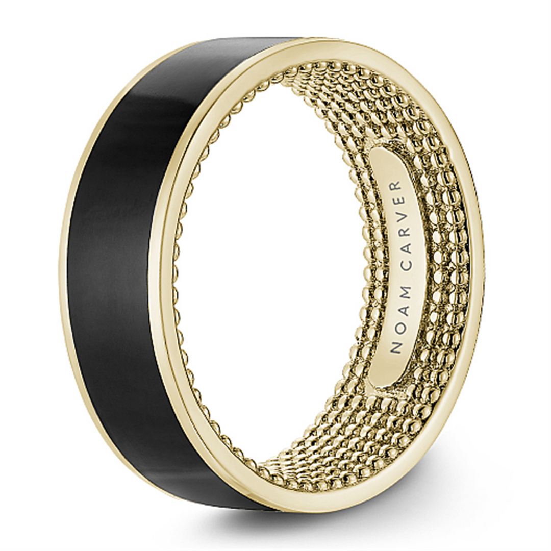 Men's Yellow Gold Flat Band with Polished Finish and Enamel Inlay
Top